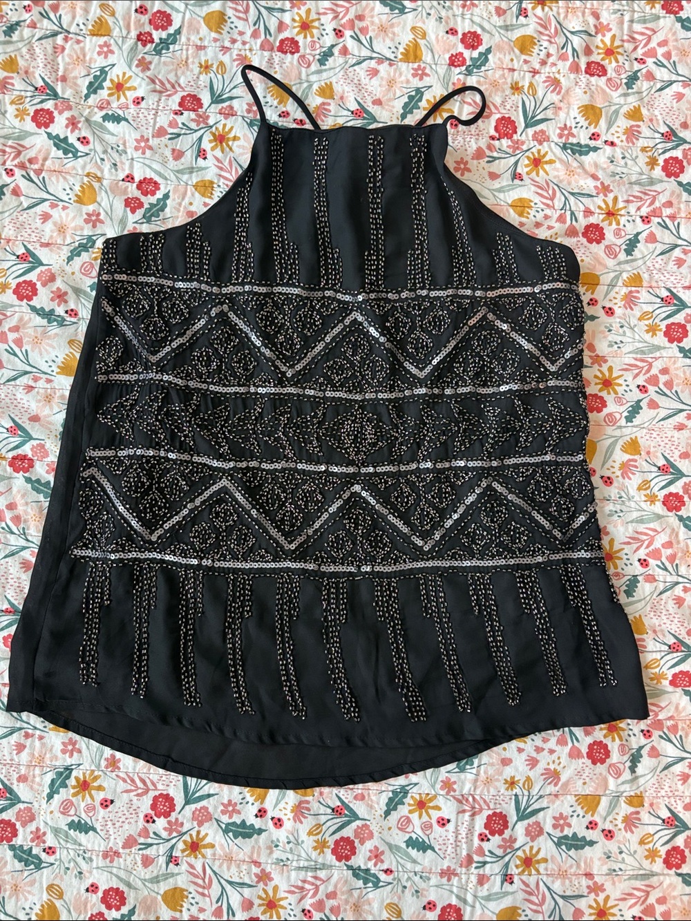 Francesca's Collections Black Beaded High-Neck Tank